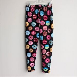 Gildan Black and Pink Donut Print Fleece Lined Leggings